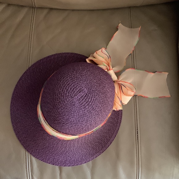 Wide brim straw sun hat with ribbon, EUC - Picture 9 of 11